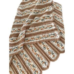Vintage Crochet Blanket neutral indie throw home decor hippie 1970s gift bedroom